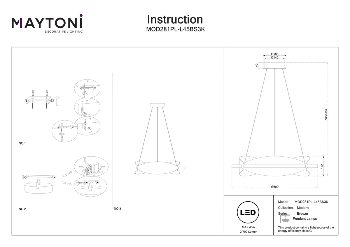 Lampa wisząca Maytoni Breeze IP20 x MOD281PL-L45BS3K | Mosiądz