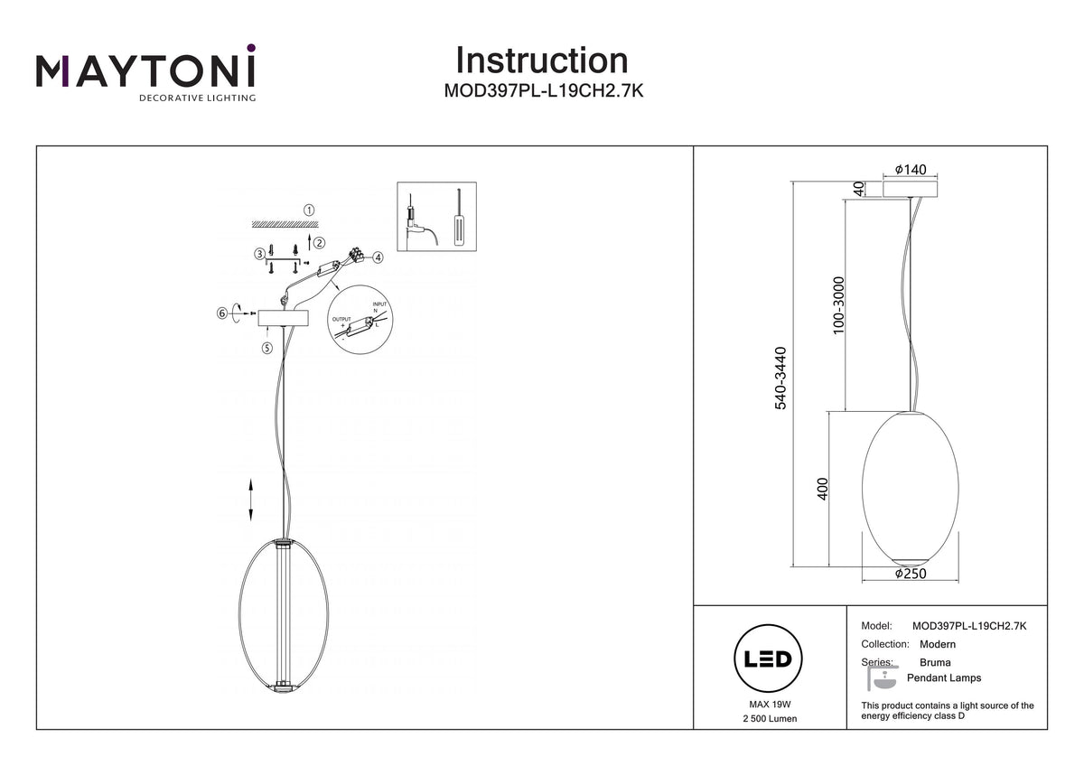 Lampa wisząca Maytoni Bruma IP20 x MOD397PL-L19CH2.7K | Chrom