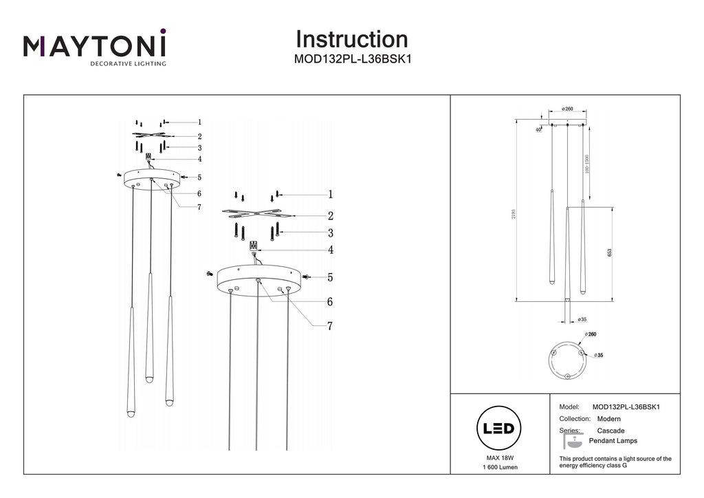 Lampa wisząca Maytoni Cascade IP20 3x MOD132PL-L36BSK1 | Mosiądz