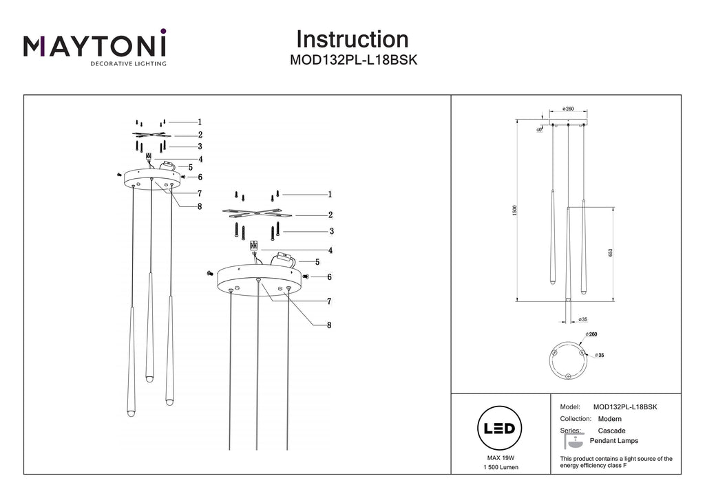 Lampa wisząca Maytoni Cascade IP20 x MOD132PL-L18BSK | Mosiądz