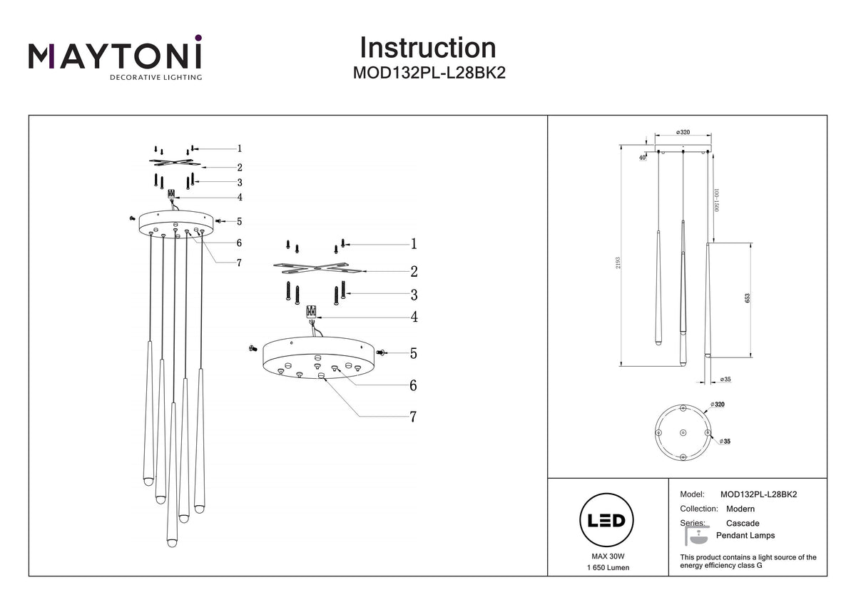 Lampa wisząca Maytoni Cascade IP20 x MOD132PL-L28BK2 | Czarny