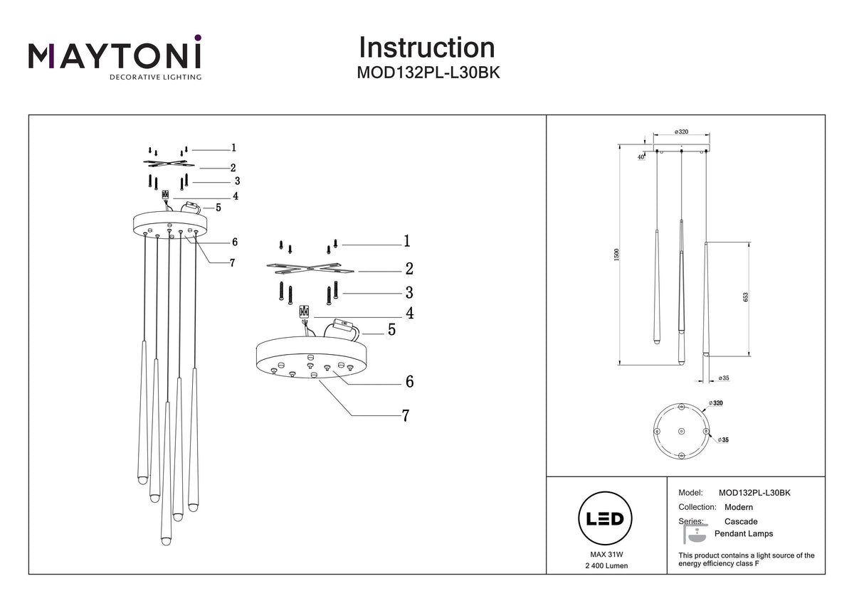 Lampa wisząca Maytoni Cascade IP20 x MOD132PL-L30BK | Czarny