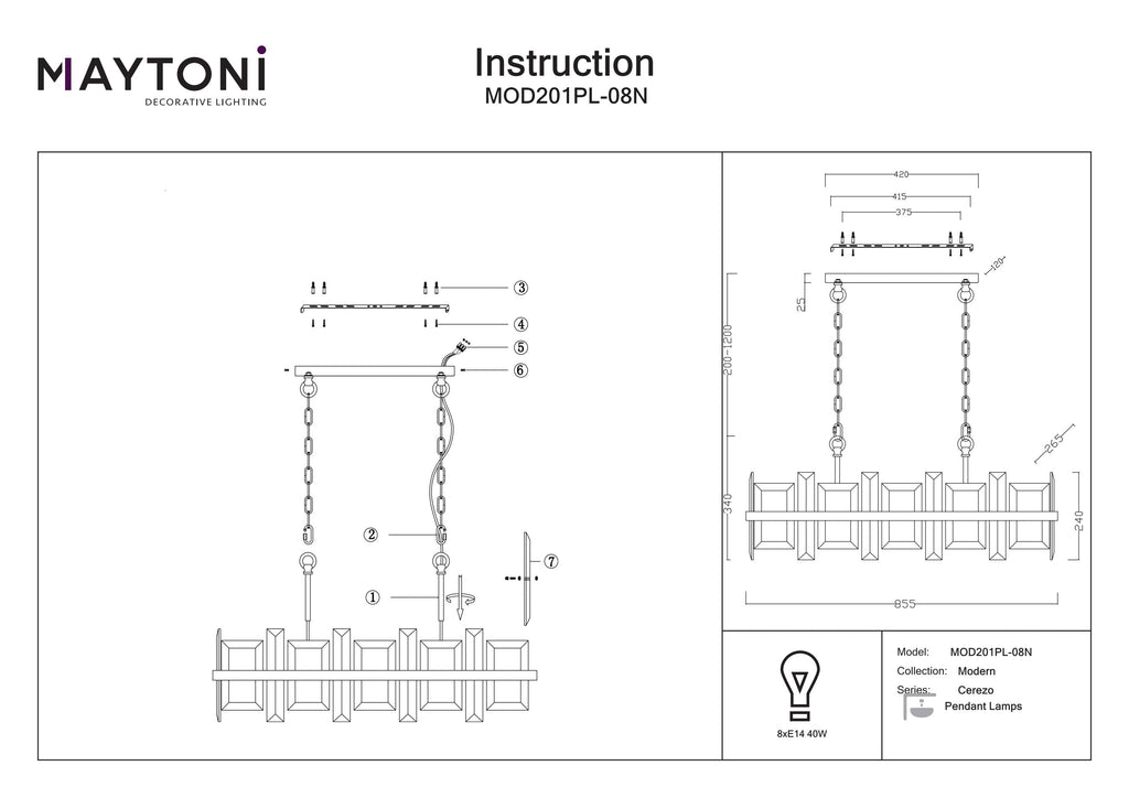 Lampa wisząca Maytoni Cerezo IP20 8xE14 MOD201PL-08N | Chrom
