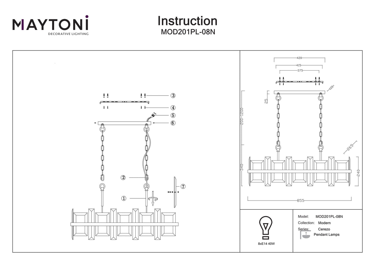 Lampa wisząca Maytoni Cerezo IP20 8xE14 MOD201PL-08N | Chrom