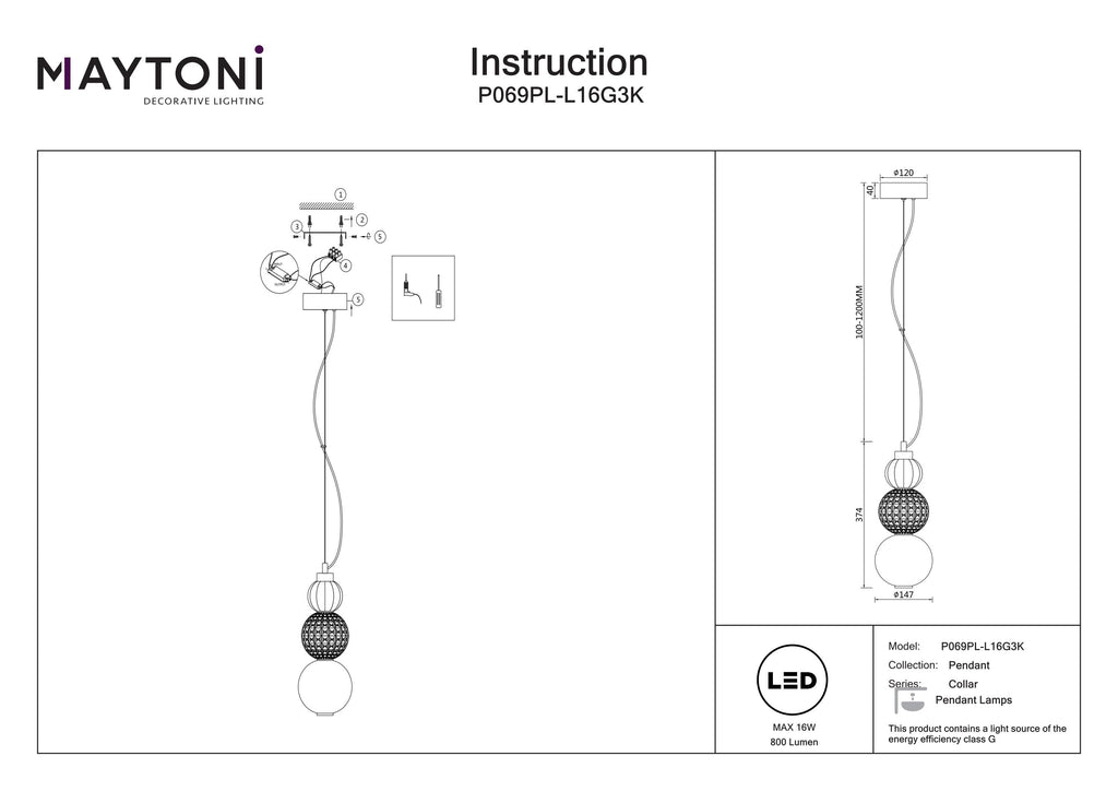 Lampa wisząca Maytoni Collar IP20 x P069PL-L16G3K | Złoto