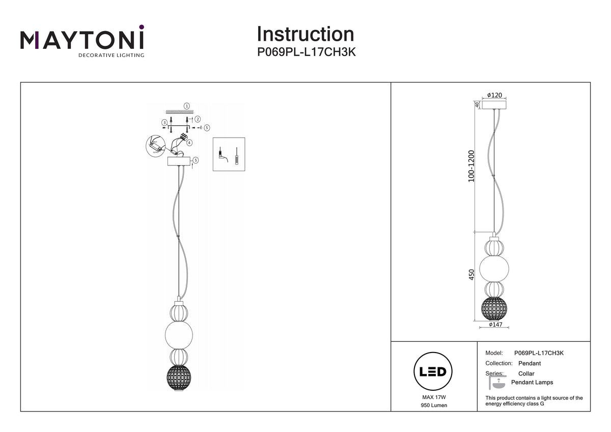 Lampa wisząca Maytoni Collar IP20 x P069PL-L17CH3K | Chrom