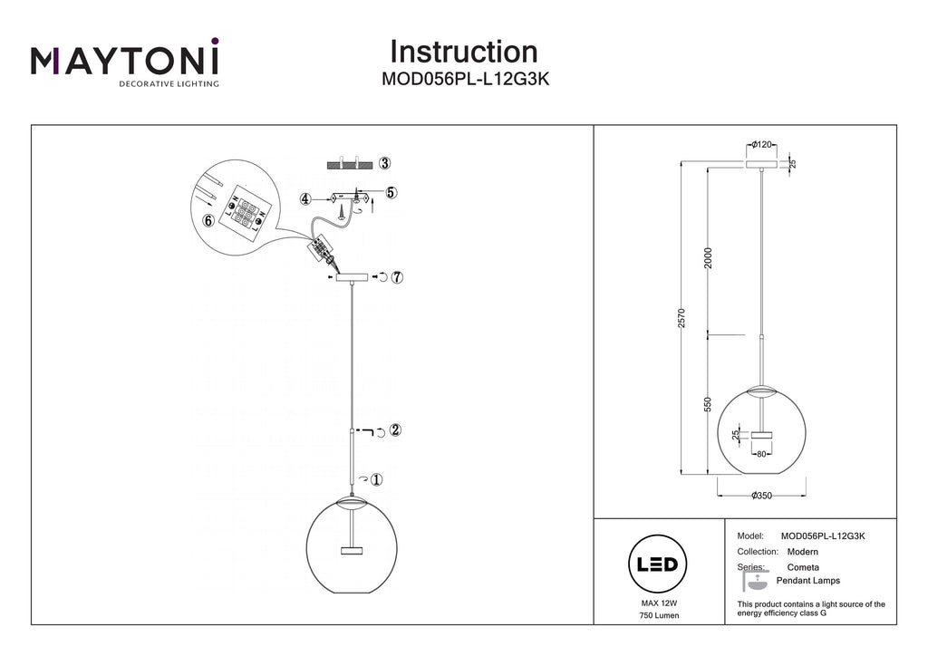 Lampa wisząca Maytoni Cometa IP20 x MOD056PL-L12G3K | Złoto