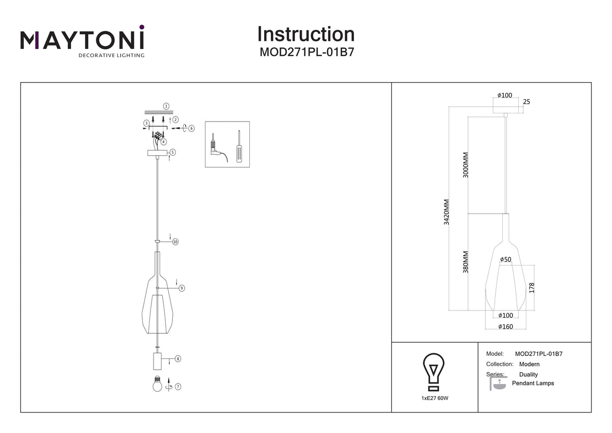 Lampa wisząca Maytoni Duality IP20 1xE27 MOD271PL-01B7 | Czarny