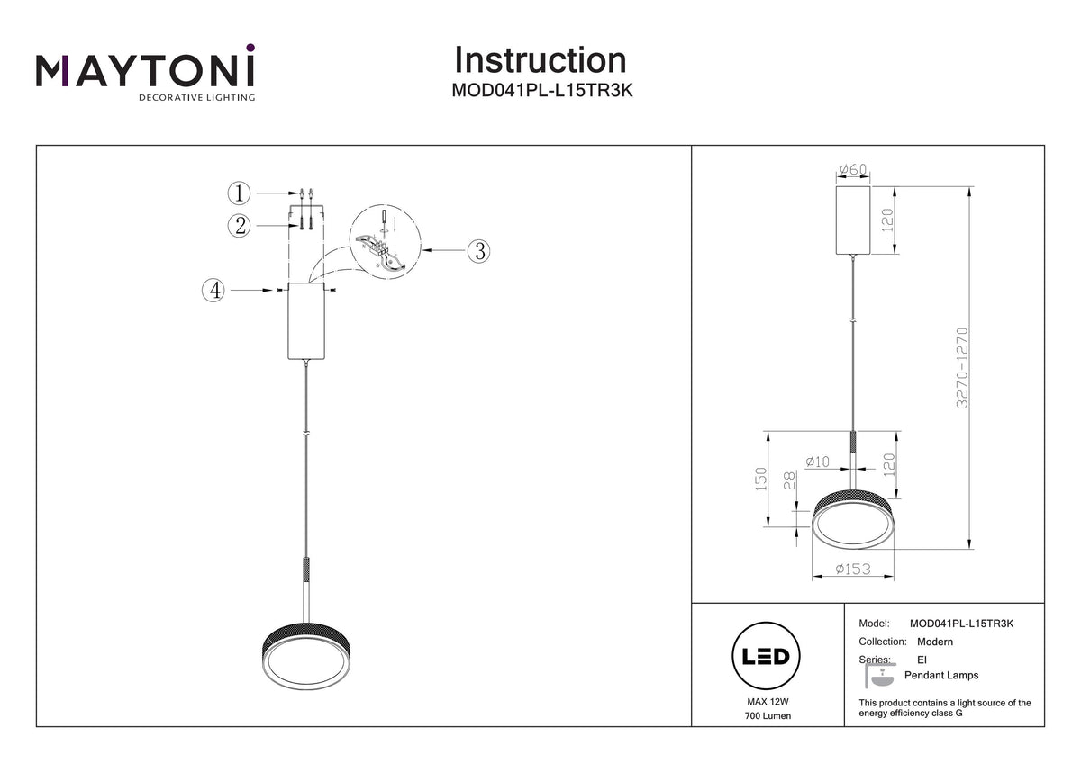 Lampa wisząca Maytoni El IP20 x MOD041PL-L15TR3K | Czarny