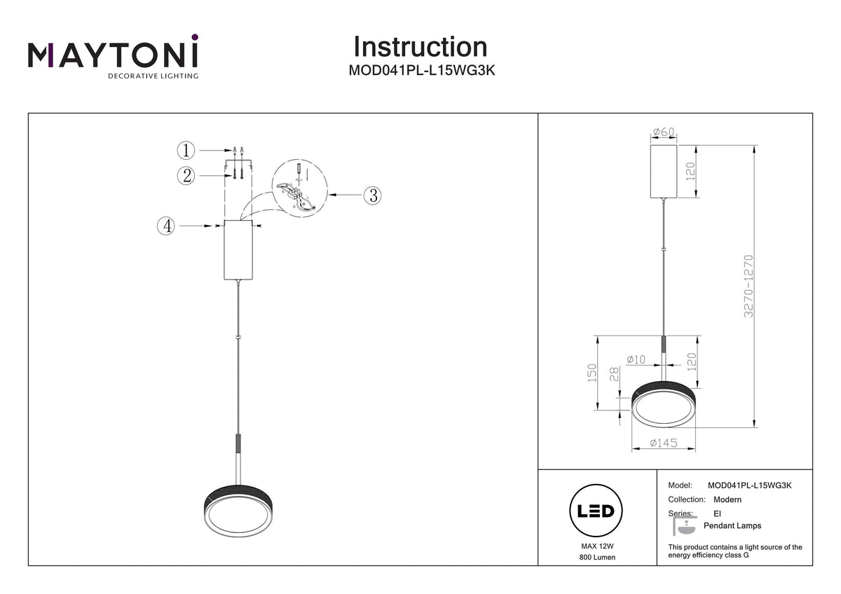 Lampa wisząca Maytoni El IP20 x MOD041PL-L15WG3K | Czarny