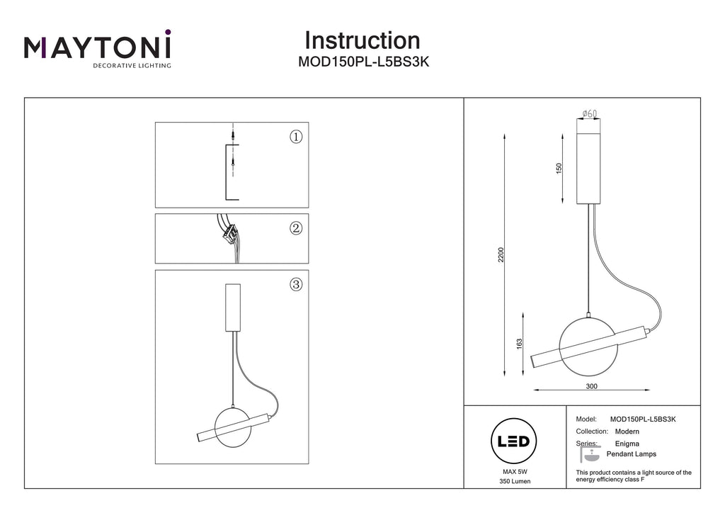 Lampa wisząca Maytoni Enigma IP20 x MOD150PL-L5BS3K | Mosiądz