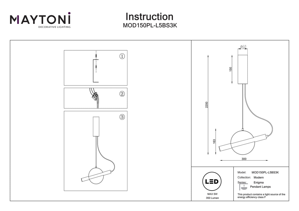Lampa wisząca Maytoni Enigma IP20 x MOD150PL-L5BS3K | Mosiądz