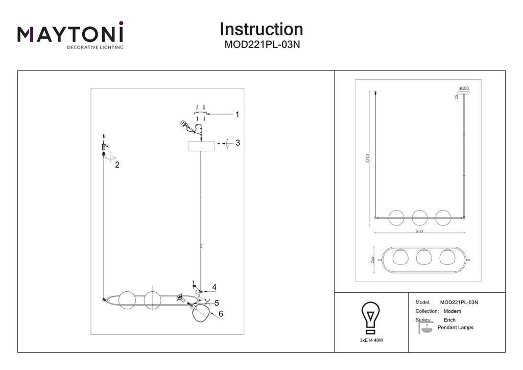 Lampa wisząca Maytoni Erich IP20 3xE14 MOD221PL-03N | Nikiel