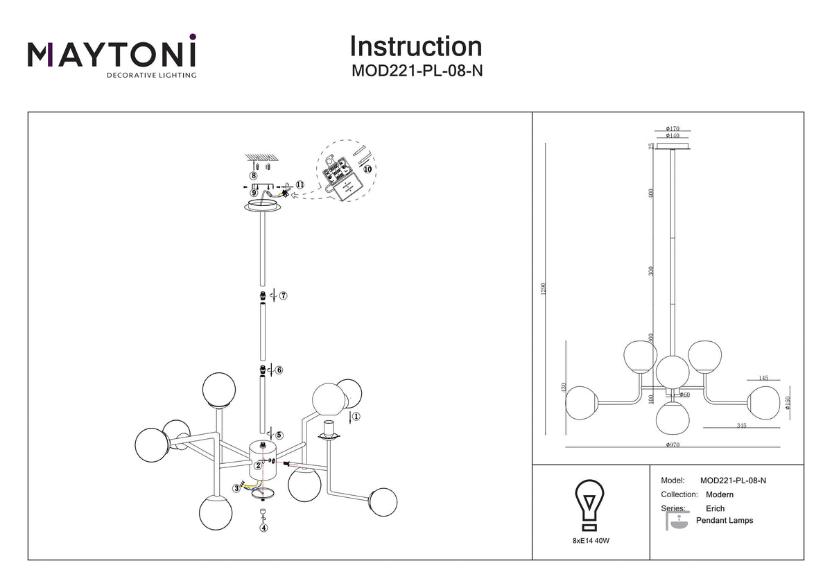Lampa wisząca Maytoni Erich IP20 8xE14 MOD221-PL-08-N | Nikiel