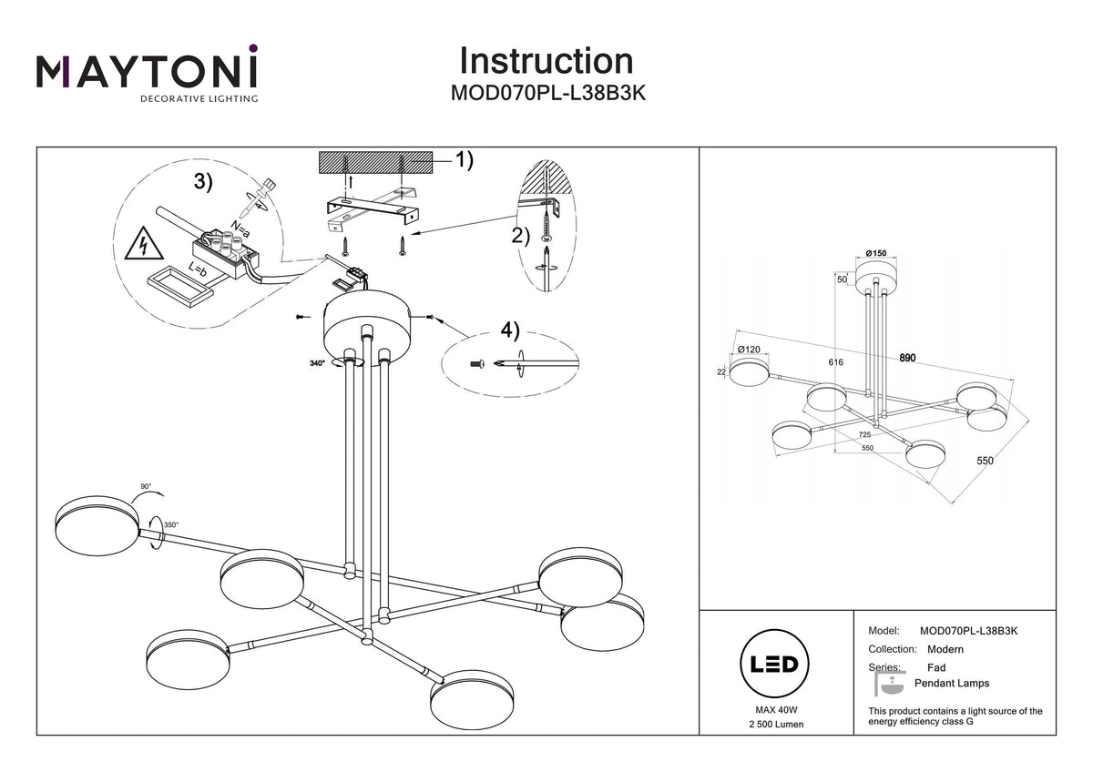 Lampa wisząca Maytoni Fad IP20 x MOD070PL-L38B3K | Czarny
