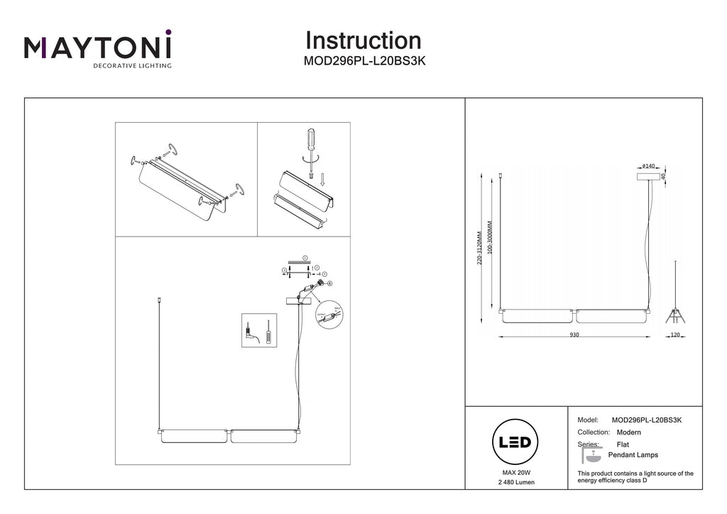 Lampa wisząca Maytoni Flat IP20 x MOD296PL-L20BS3K | Czarny i mosiądz