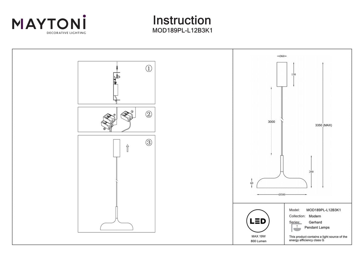 Lampa wisząca Maytoni Gerhard IP20 x MOD189PL-L12B3K1 | Czarny