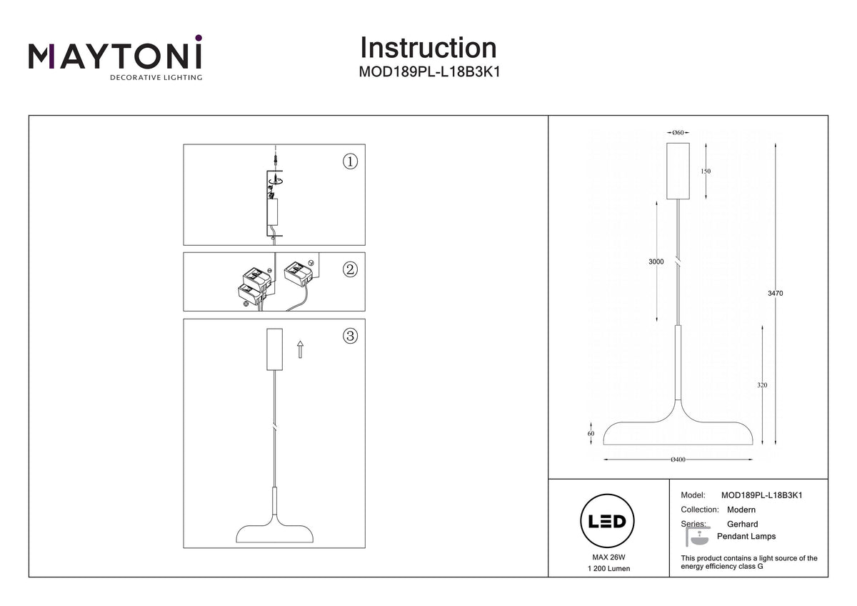 Lampa wisząca Maytoni Gerhard IP20 x MOD189PL-L18B3K1 | Czarny