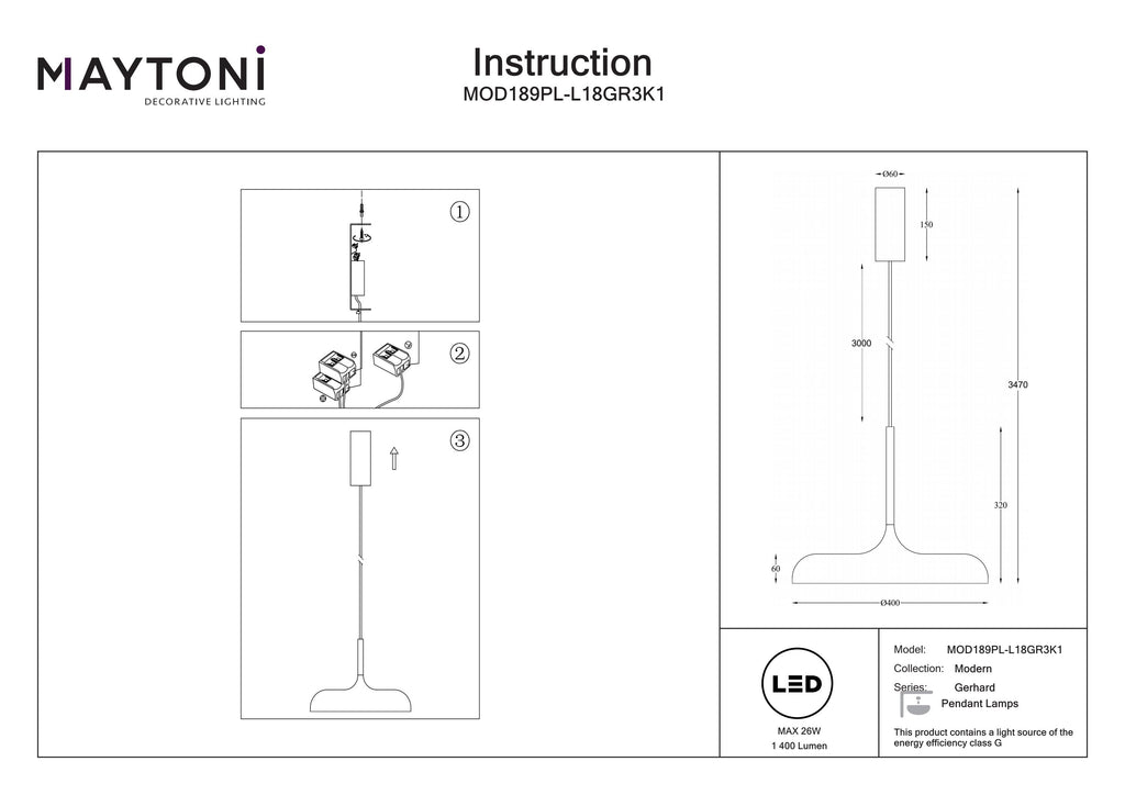 Lampa wisząca Maytoni Gerhard IP20 x MOD189PL-L18GR3K1 | Szary