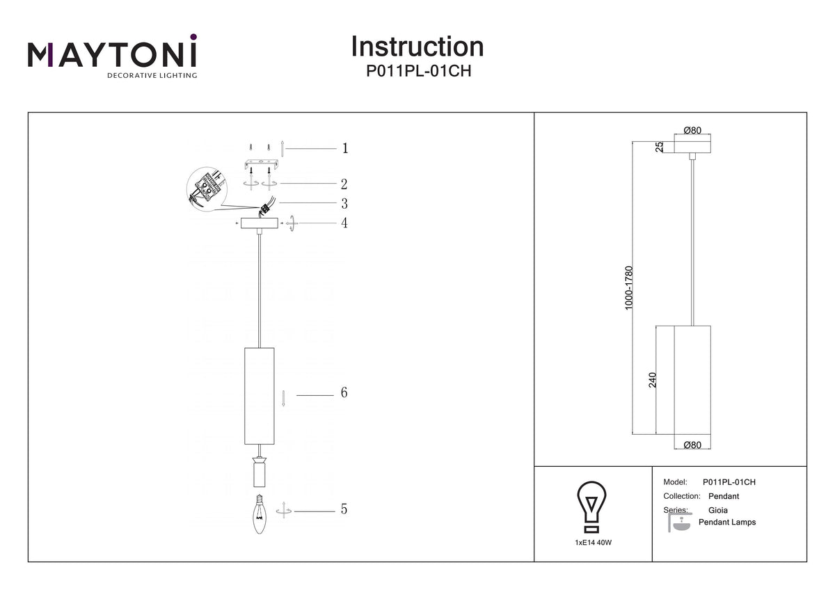 Lampa wisząca Maytoni Gioia IP20 1xE14 P011PL-01CH | Chrom