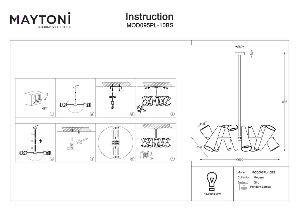 Lampa wisząca Maytoni Giro IP20 10xGU10 MOD095PL-10BS | Mosiądz