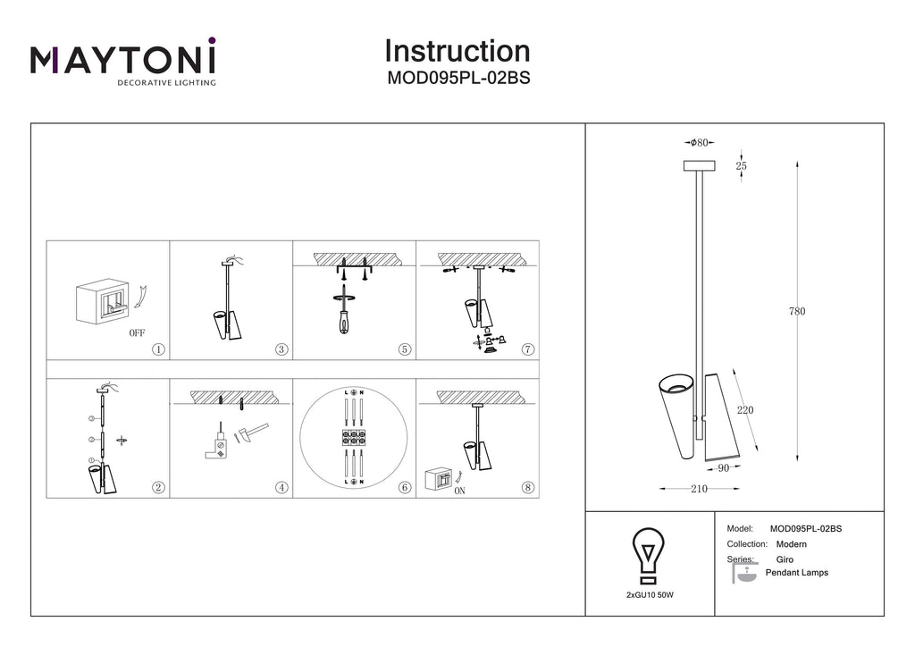 Lampa wisząca Maytoni Giro IP20 2xGU10 MOD095PL-02BS | Mosiądz
