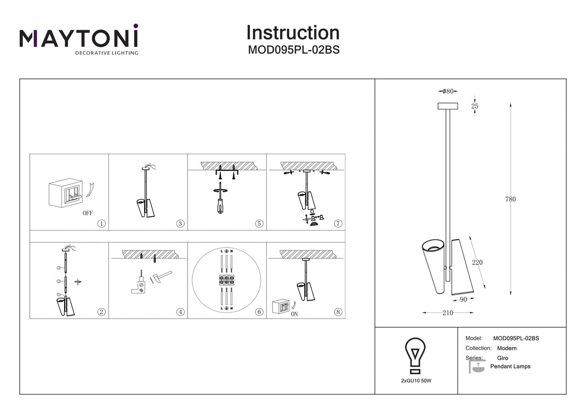 Lampa wisząca Maytoni Giro IP20 2xGU10 MOD095PL-02BS | Mosiądz