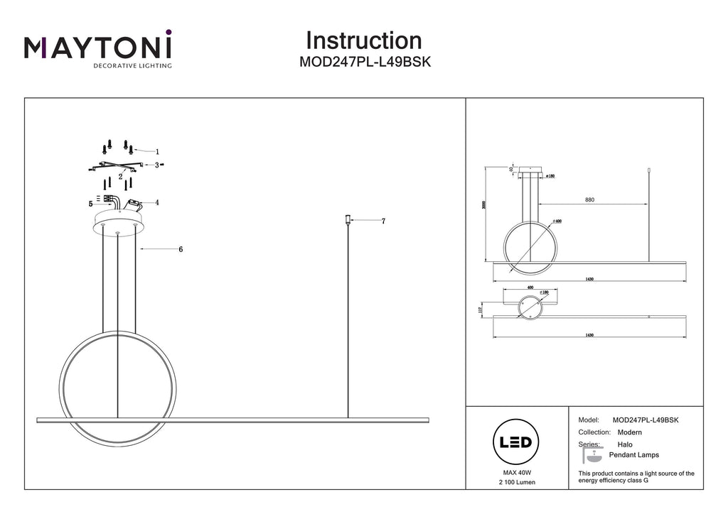 Lampa wisząca Maytoni Halo IP20 x MOD247PL-L49BSK | Mosiądz