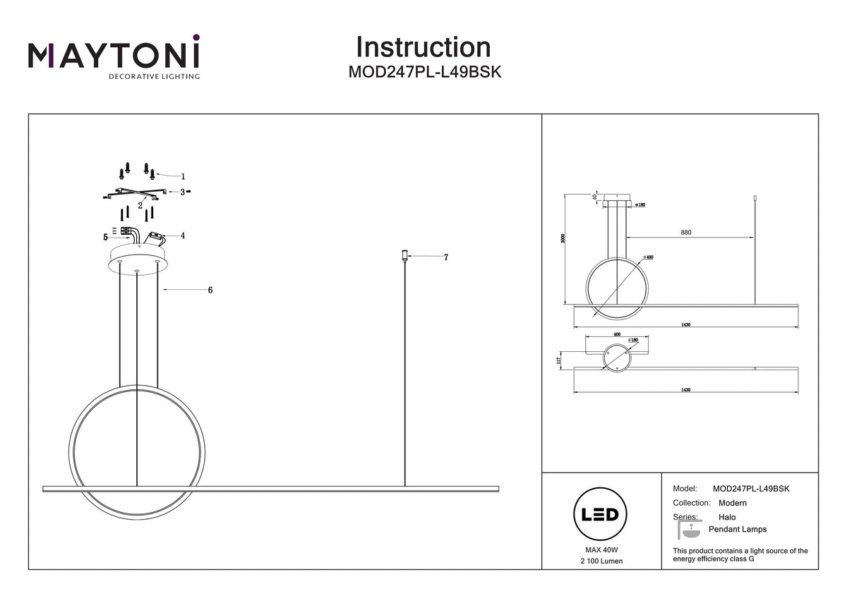 Lampa wisząca Maytoni Halo IP20 x MOD247PL-L49BSK | Mosiądz