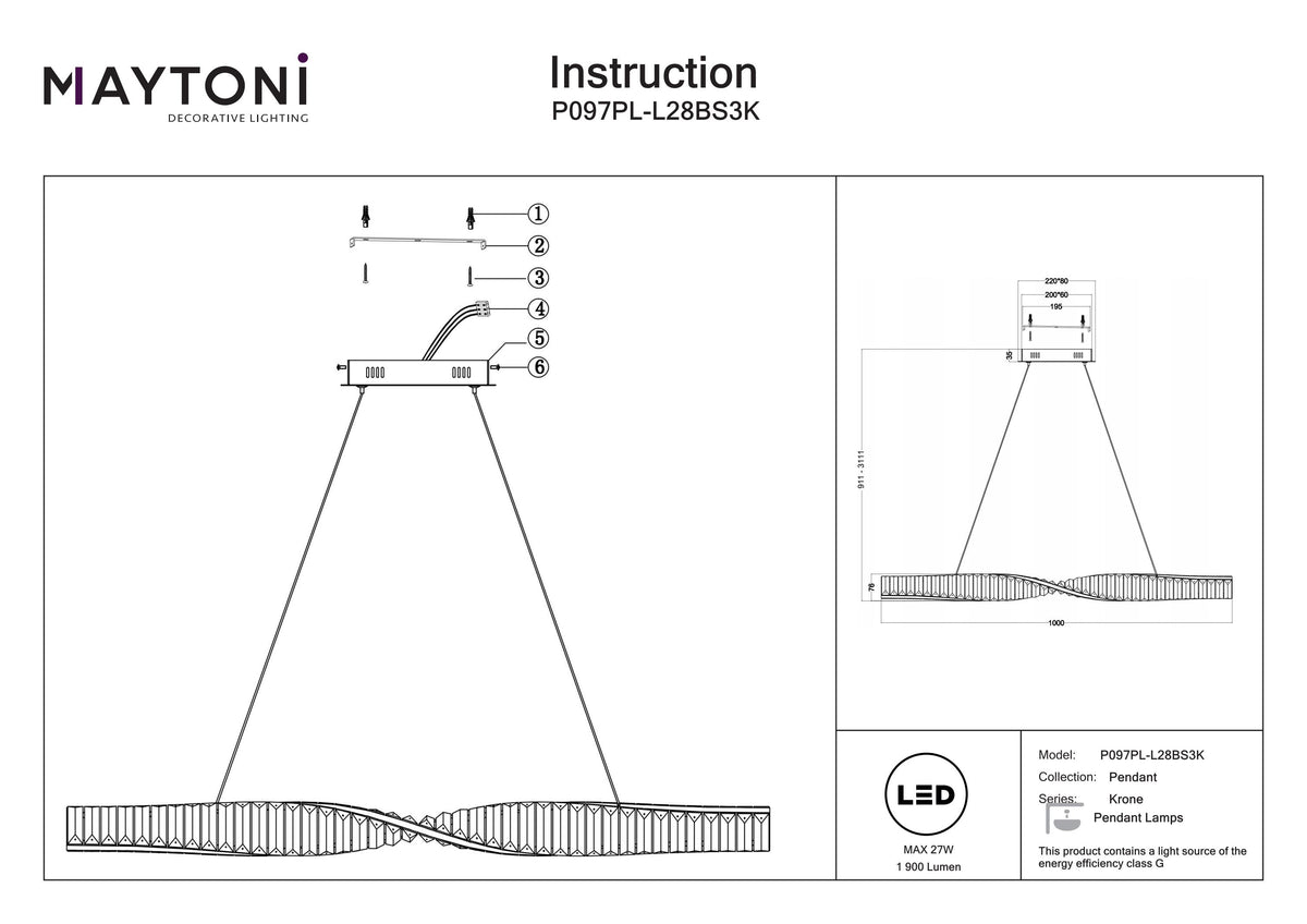 Lampa wisząca Maytoni Krone IP20 x P097PL-L28BS3K | Mosiądz