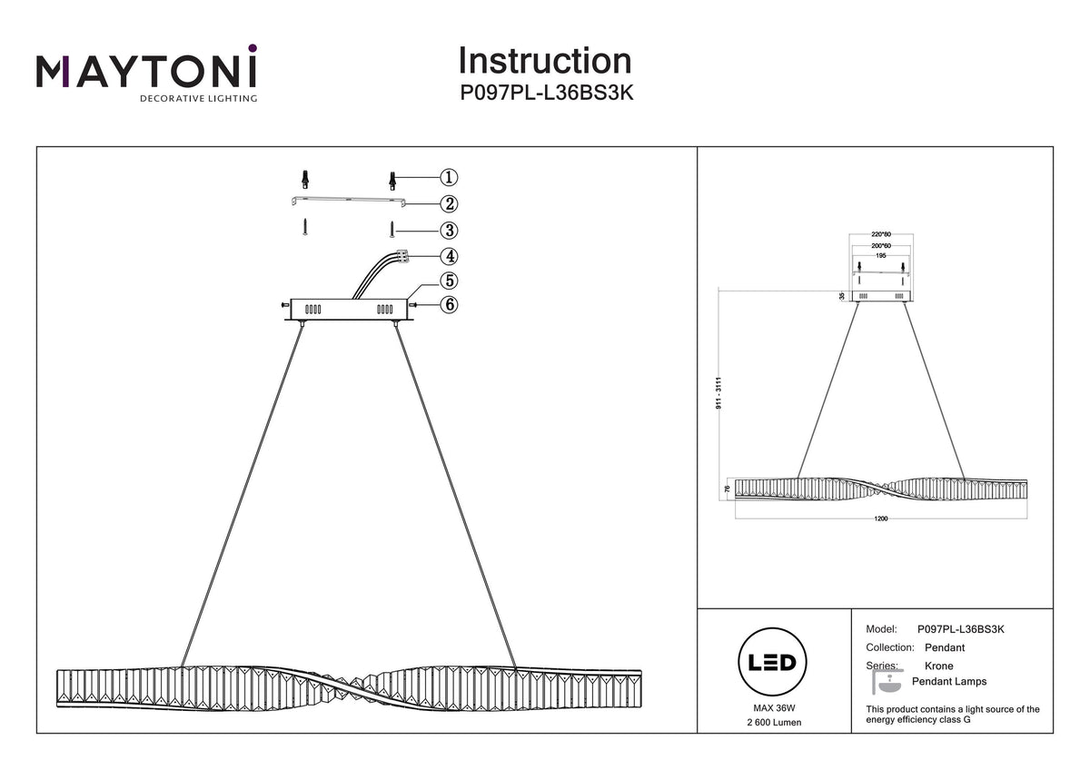 Lampa wisząca Maytoni Krone IP20 x P097PL-L36BS3K | Mosiądz
