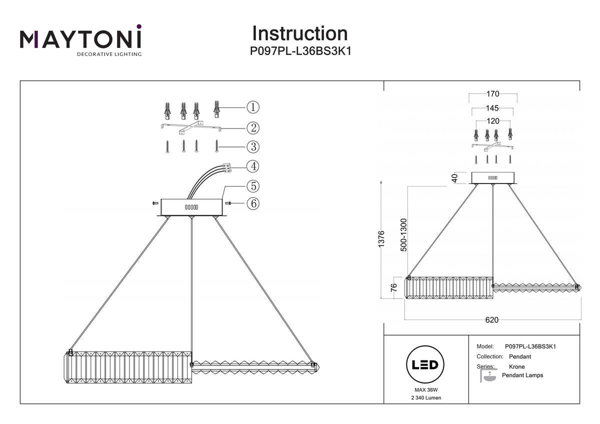Lampa wisząca Maytoni Krone IP20 x P097PL-L36BS3K1 | Mosiądz