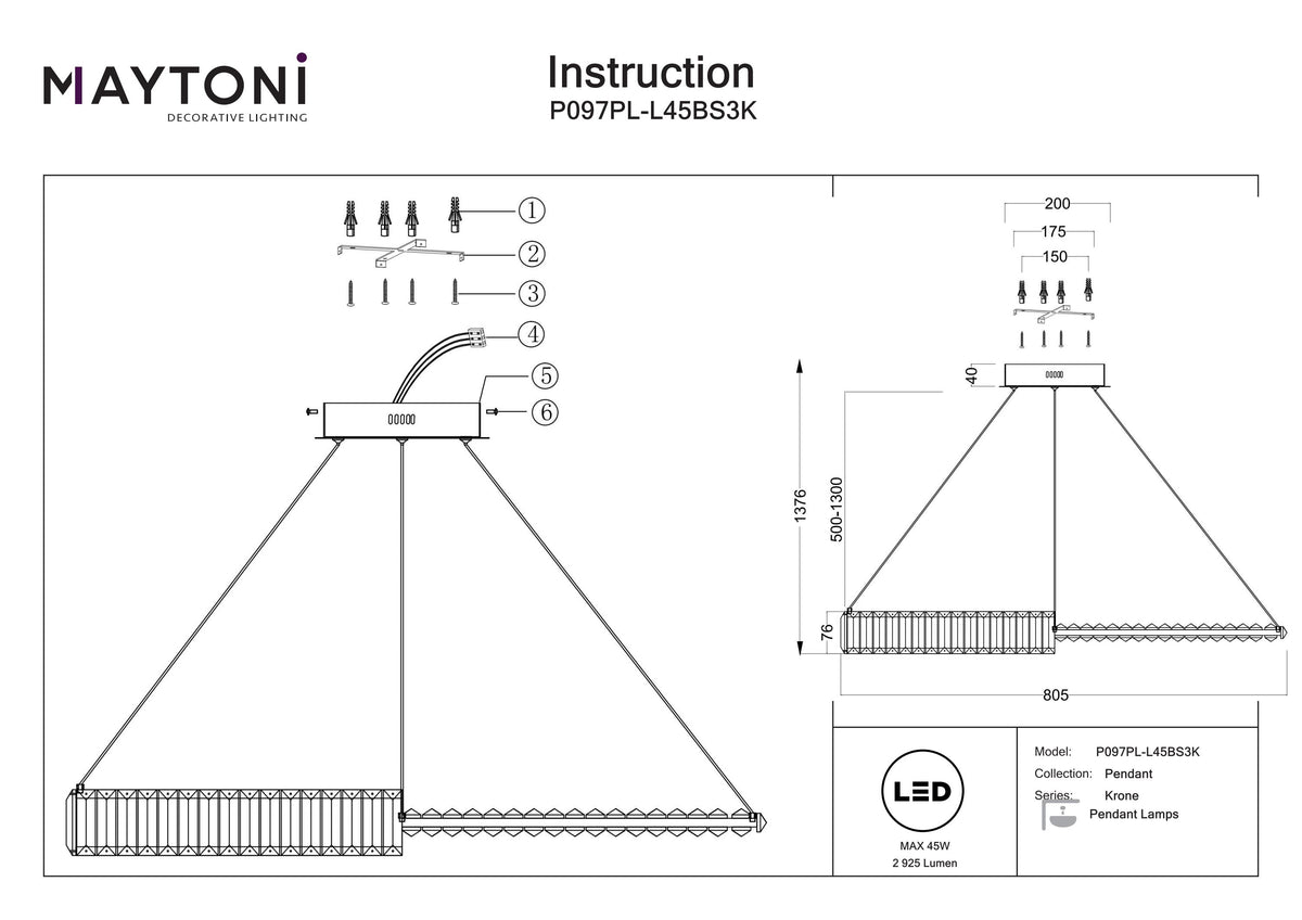 Lampa wisząca Maytoni Krone IP20 x P097PL-L45BS3K | Mosiądz
