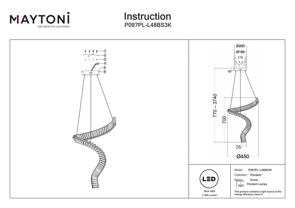 Lampa wisząca Maytoni Krone IP20 x P097PL-L48BS3K | Mosiądz