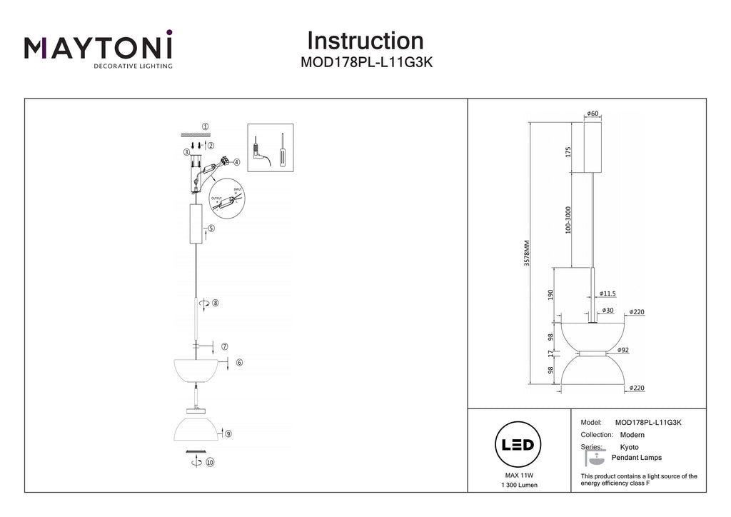 Lampa wisząca Maytoni Kyoto IP20 x MOD178PL-L11G3K | Złoto