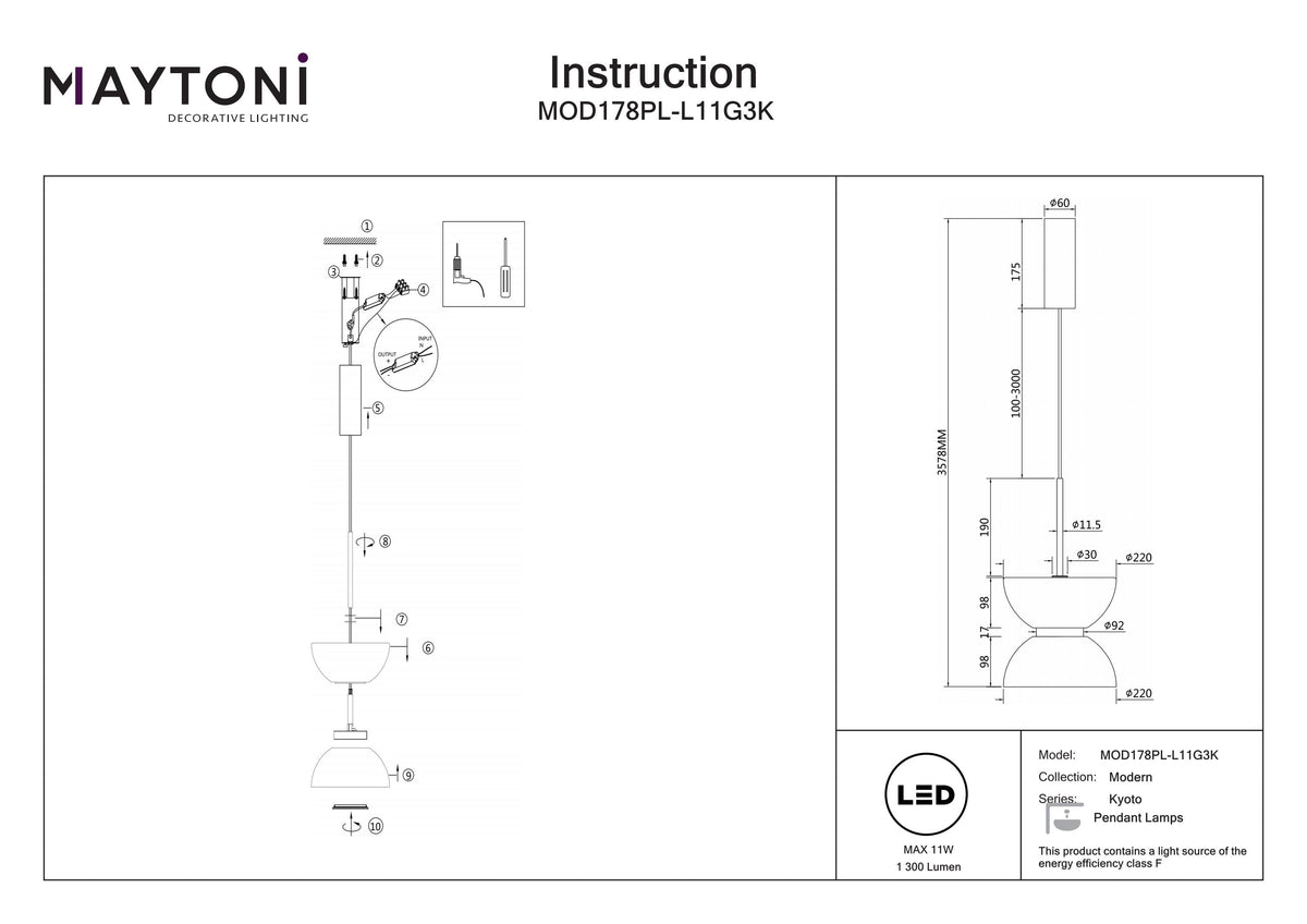 Lampa wisząca Maytoni Kyoto IP20 x MOD178PL-L11G3K | Złoto