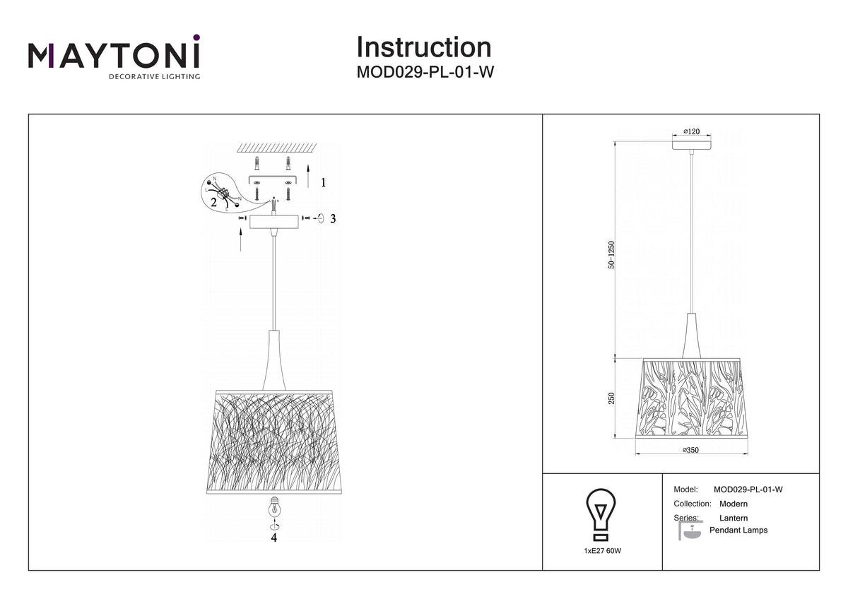 Lampa wisząca Maytoni Lantern IP20 1xE27 MOD029-PL-01-W | Biały