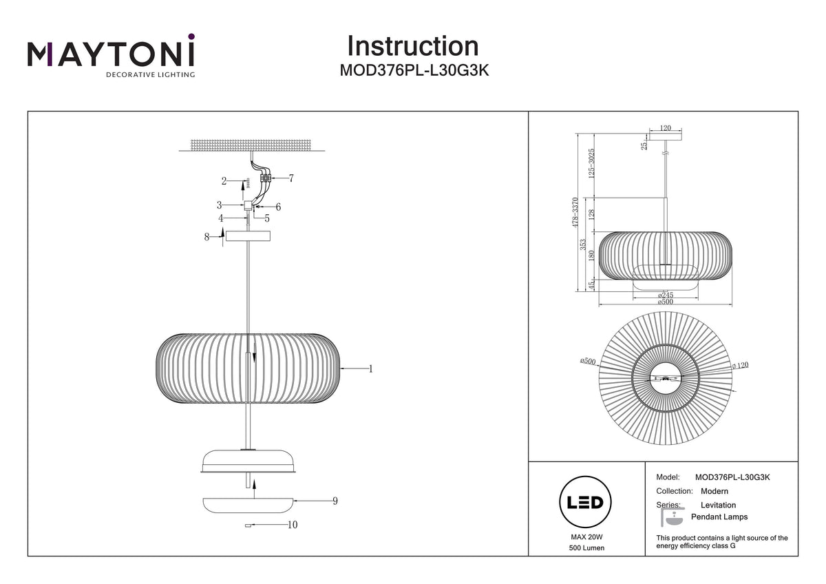 Lampa wisząca Maytoni Levitation IP20 x MOD376PL-L30G3K | Mosiądz