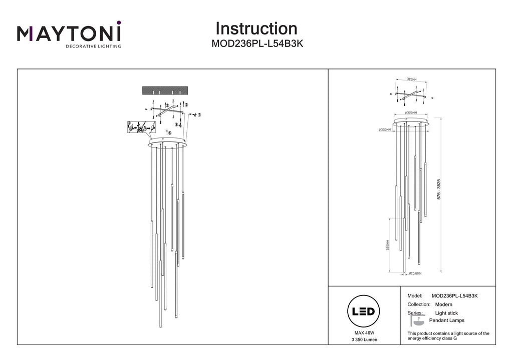 Lampa wisząca Maytoni Light stick IP20 x MOD236PL-L54B3K | Czarny