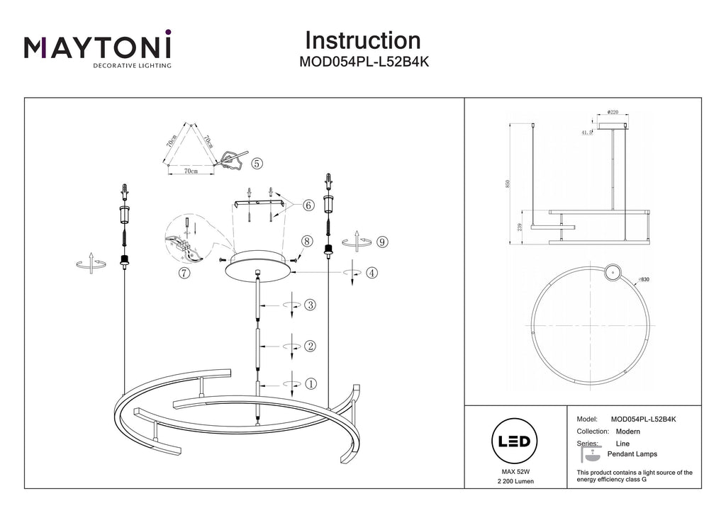 Lampa wisząca Maytoni Line IP20 3x MOD054PL-L52B4K | Czarny