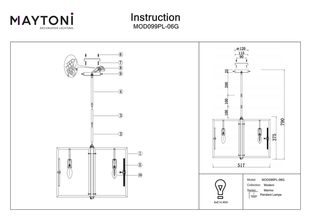 Lampa wisząca Maytoni Marmo IP20 6xE14 MOD099PL-06G | Mosiądz