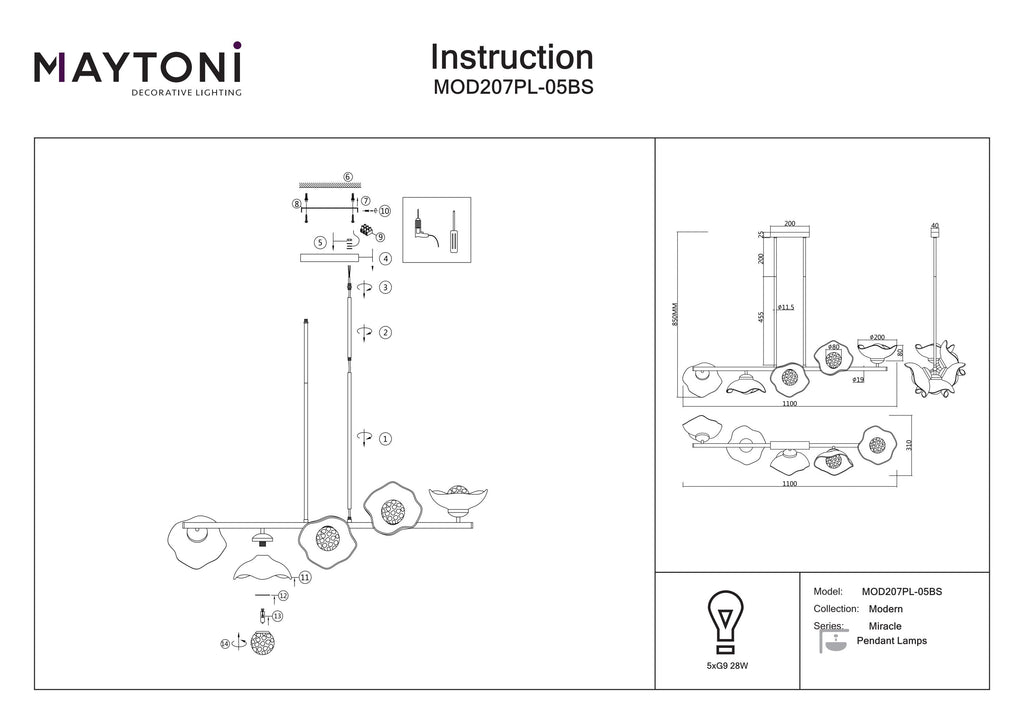 Lampa wisząca Maytoni Miracle IP20 5xG9 MOD207PL-05BS | Mosiądz
