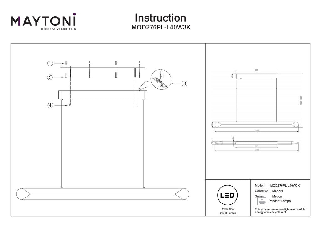 Lampa wisząca Maytoni Motion IP20 x MOD276PL-L40W3K | Biały