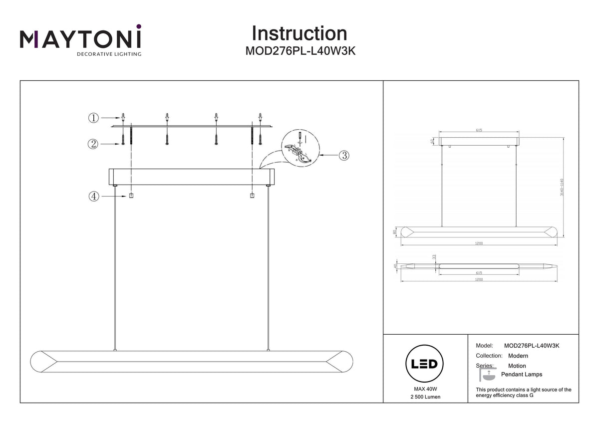 Lampa wisząca Maytoni Motion IP20 x MOD276PL-L40W3K | Biały