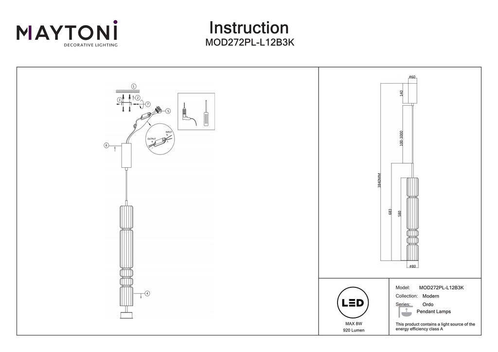 Lampa wisząca Maytoni Ordo IP20 x MOD272PL-L12B3K | Czarny