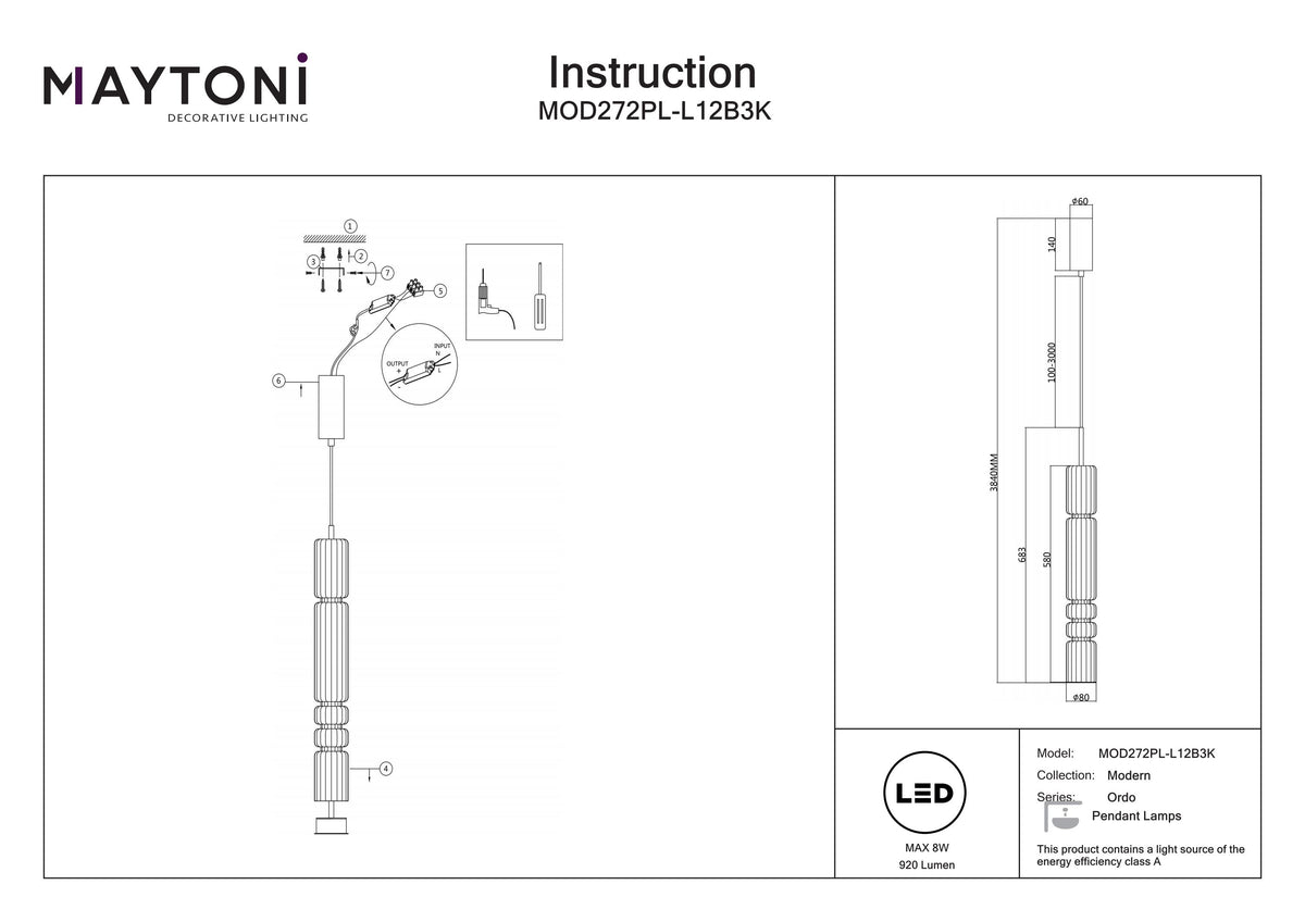 Lampa wisząca Maytoni Ordo IP20 x MOD272PL-L12B3K | Czarny