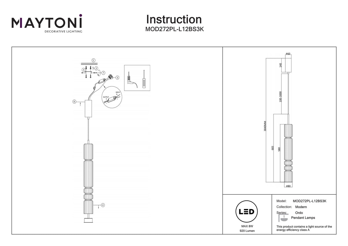 Lampa wisząca Maytoni Ordo IP20 x MOD272PL-L12BS3K | Czarny