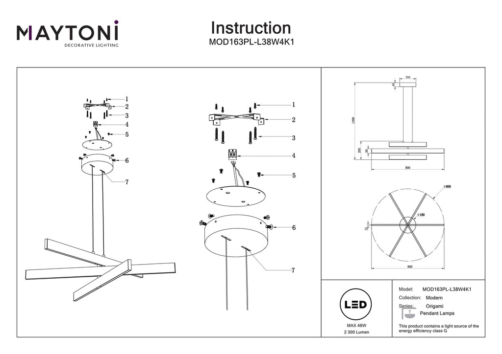 Lampa wisząca Maytoni Origami IP20 x MOD163PL-L38W4K1 | Biały