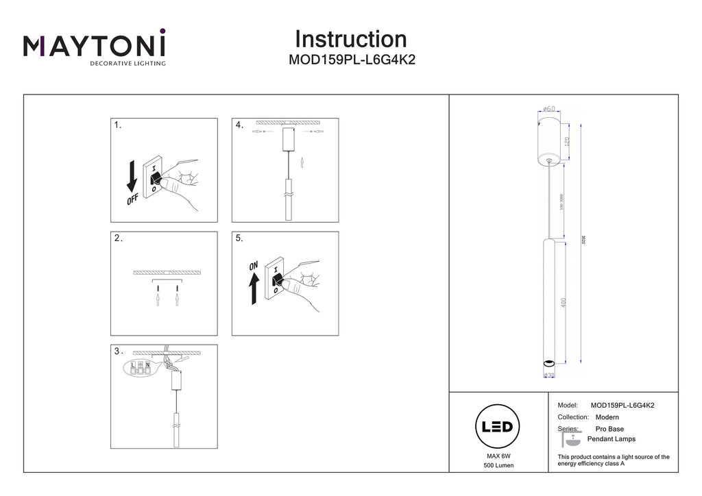 Lampa wisząca Maytoni Pro Base IP20 x MOD159PL-L6G4K2 | Złoto
