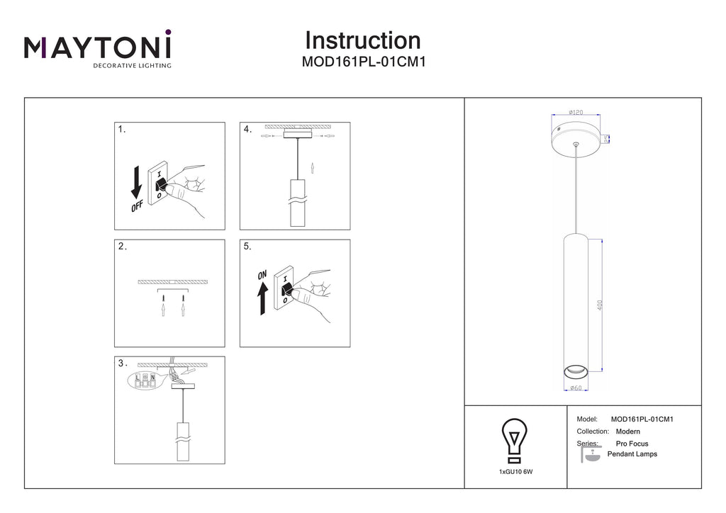 Lampa wisząca Maytoni Pro Focus IP20 1xGU10 MOD161PL-01CM1 | Srebrny
